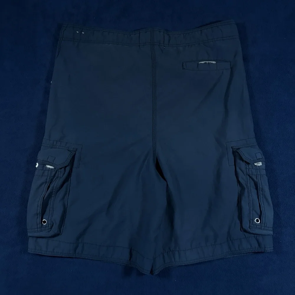 VTG Y2K Hollister Mens L Cargo Board Shorts Navy Blue Swim Trunks Baggy Surf
